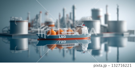 Lng carrier ship moving from industrial port. LNG tanker Lng carrier ship moving from industrial port. LNG tanker 132716221