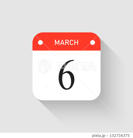 Vector icon page day calendar - 6 March month 132716375