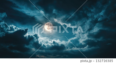 Dramatic Full Moon in Cloudy Night Sky Dramatic Full Moon in Cloudy Night Sky 132716385