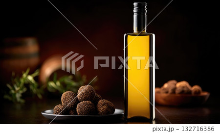 Bottle of Truffle Oil with Fresh Truffles 132716386