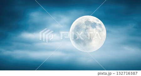 Bright Full Moon and Cloudy Sky 132716387