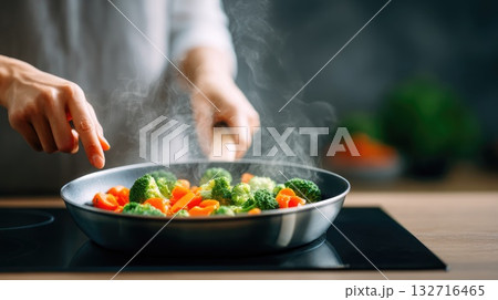 Cooking Fresh Vegetables in Pan Cooking Fresh Vegetables in Pan 132716465