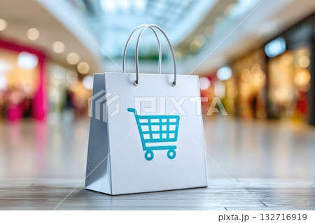 White Shopping Bag with Cart Icon 132716919