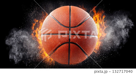 Burning basketball ball with fire and smoke on dark background Burning basketball ball with fire and smoke on dark background 132717040