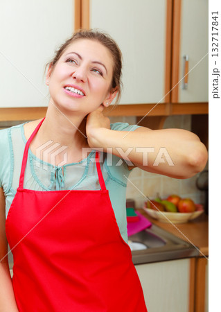 Overworked woman suffering from neck pain. Overworked woman suffering from neck pain. 132717841