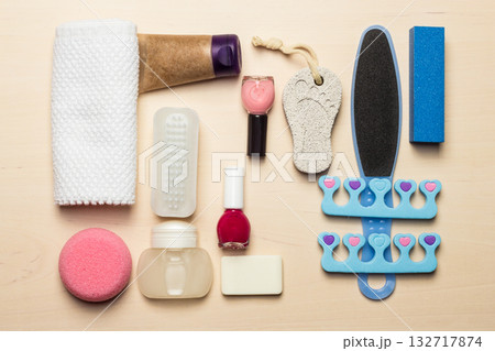 Pedicure accessories tools top view 132717874