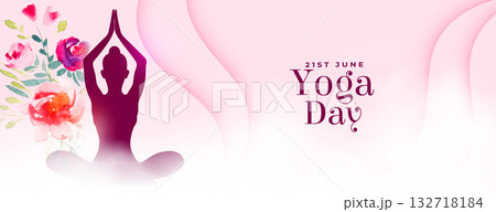 21st june world yoga day pink banner with flower decor 21st june world yoga day pink banner with flower decor 132718184