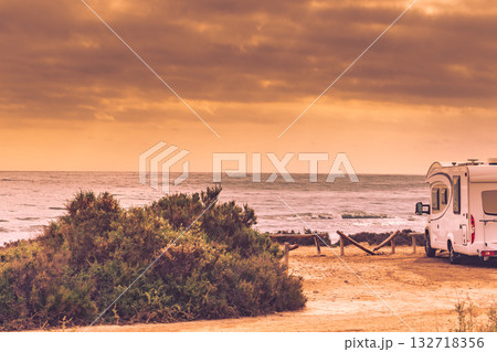 Camper car on beach, camping on nature 132718356