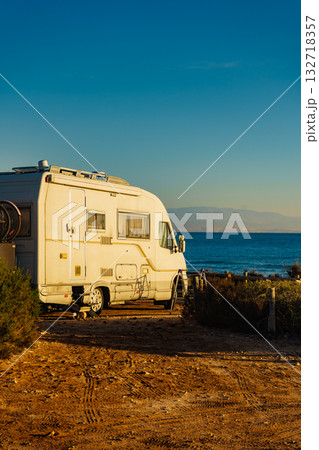 Camper car on beach, camping on nature Camper car on beach, camping on nature 132718357