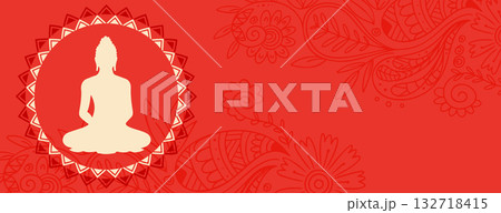 happy vesak day or buddha purnima red banner with text space 132718415