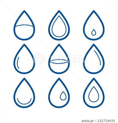 pack of isolated water droplet symbol in line art 132718435