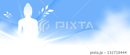 elegant buddha purnima or vesak day wallpaper with leaves and smoke 132718444