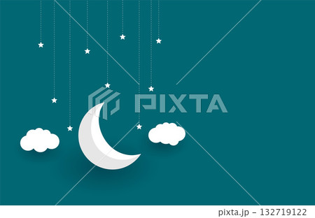 3d style half moon and starry background with cloud design 132719122