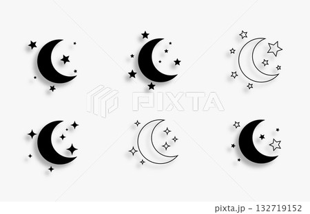 hand drawn half moon and star background in set hand drawn half moon and star background in set 132719152