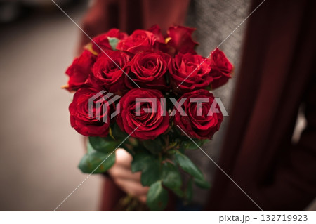 Beautiful Red Roses Held in Hand Against a...のイラスト素材 [132719923] - PIXTA