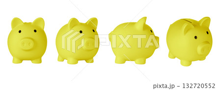 Set Piggy bank pig Yellow color on isolated white background 132720552