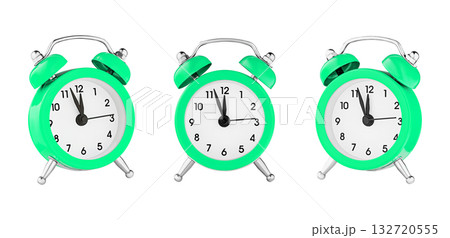classic watch, pointer clock, green color alarm watch on isolated white background 132720555