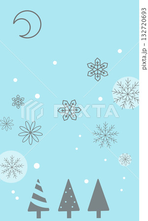 冬のモチーフ背景セット（雪の結晶/クリスマスツリー/ムーン/縦長）　グレーライン 132720693