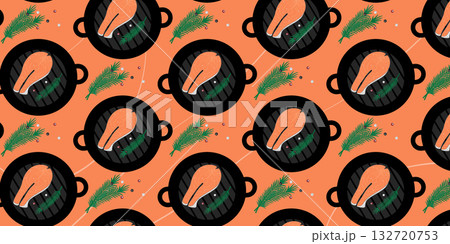 Salmon Steak with Peppercorns and Rosemary Sprigs Seamless Pattern Banner format Healthy Eating Fond Salmon Steak with Peppercorns and Rosemary Sprigs Seamless Pattern Banner format Healthy Eating Fond 132720753