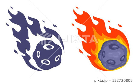 A comet with a fiery trail falls from space to Earth. 132720809