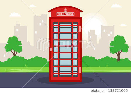 Red telephone booth on the street. 132721006
