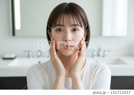 鏡の前でスキンケアをする女性 132721037