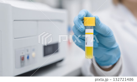 Test Tube With Yellow Liquid Held By Gloved...のイラスト素材 [132721486] - PIXTA