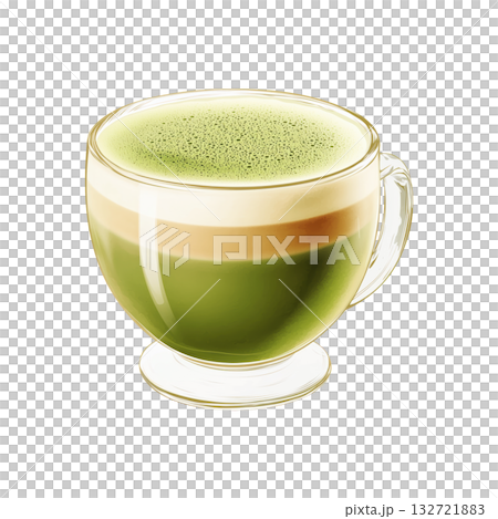Layered Matcha Latte In Glass Cup. Gourmet Beverage And Wellness Trend. Isolated On Transparent Background 132721883