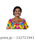 Smiling Woman In Colorful Floral Dress. Joy And Cultural Expression. Isolated On Transparent Background Smiling Woman In Colorful Floral Dress. Joy And Cultural Expression. Isolated On Transparent Background 132721941