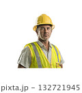 Construction Worker In Safety Gear. Occupational Safety And Construction Industry Focus. Isolated On Transparent Background Construction Worker In Safety Gear. Occupational Safety And Construction Industry Focus. Isolated On Transparent Background 132721945