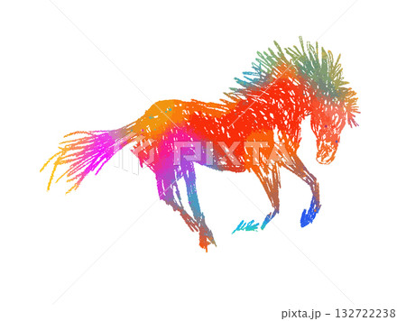 Horse with colored pencils. New Year 2026 . hand drawn. Not AI, Vector illustration 132722238
