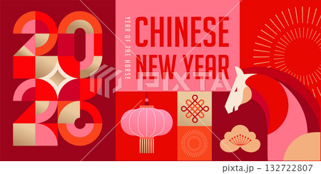 Modern geometric banner for Chinese New Year 2026 - Year of the Horse 132722807