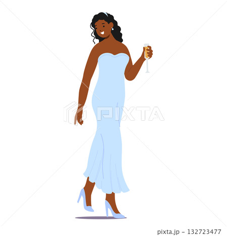 Young gorgeous woman cartoon character wearing elegant white evening dress isolated on white Young gorgeous woman cartoon character wearing elegant white evening dress isolated on white 132723477