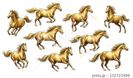 走る馬のイラストセット 132723499
