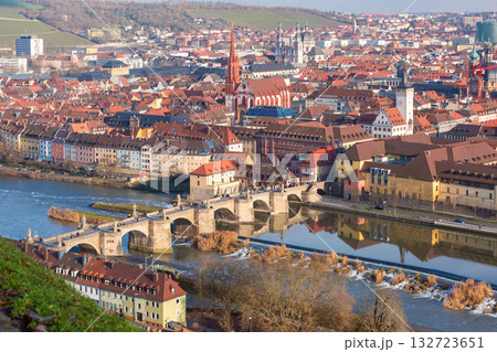 Old Main Bridge over Main River in Wurzburg, Germany 132723651