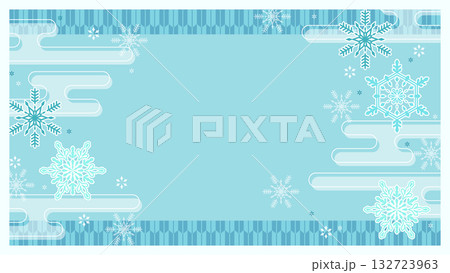 雪の冬向け、和風テンプレート素材 132723963