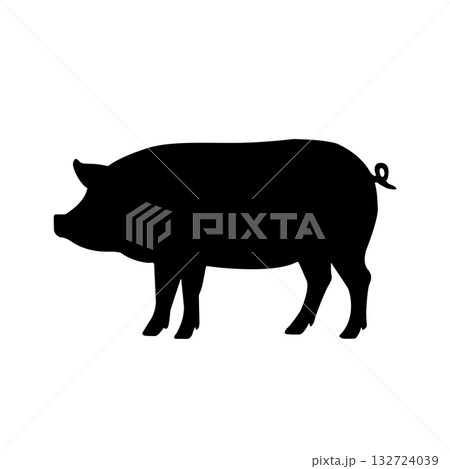 豚のシルエットイラスト　動物　食材　ポーク　肉　家畜　料理素材　モノクロ　アイコン　農場 132724039