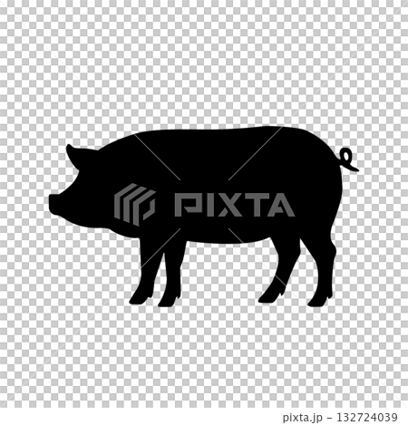 豚のシルエットイラスト　動物　食材　ポーク　肉　家畜　料理素材　モノクロ　アイコン　農場 132724039