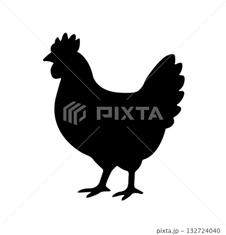 鶏のシルエットイラスト　チキン　食材　モノクロ　アイコン 132724040