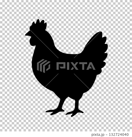 鶏のシルエットイラスト　チキン　食材　モノクロ　アイコン 132724040
