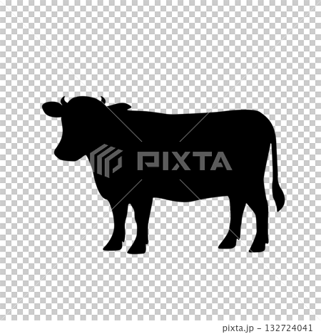 牛のシルエットイラスト　動物　肉　ビーフ　家畜　農場　食材　料理素材　モノクロ　アイコン 132724041