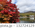 長野県の蓼科湖畔の秋の紅葉と湖畔の風景 132724129