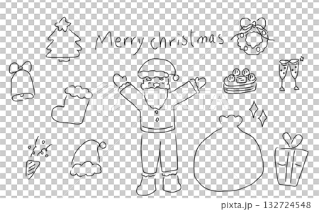 手繪線條畫聖誕圖示集 132724548