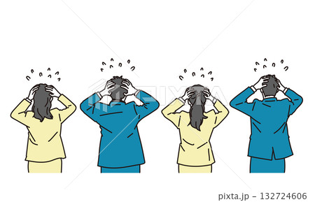 パニックで頭を抱えるビジネスパーソンのイラスト素材 132724606