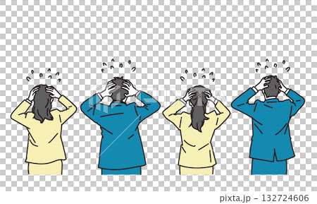 Illustration material of a business person holding his head in panic 132724606