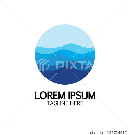 Isolated round shape logo. Blue color logotype. Flowing water image. Sea  ocean  river surface. 132724915