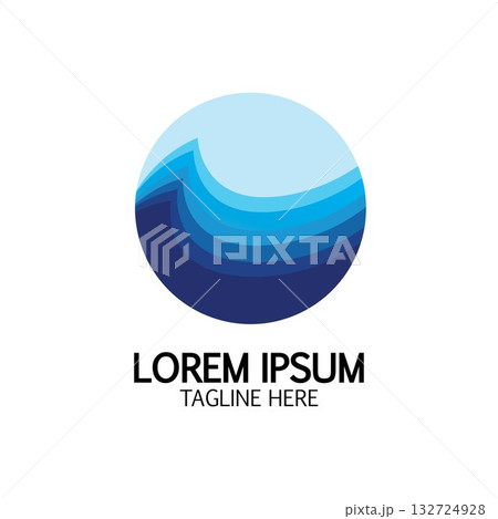 Isolated round shape logo. Blue color logotype. Flowing water image. Sea ocean river surface. Isolated round shape logo. Blue color logotype. Flowing water image. Sea ocean river surface. 132724928
