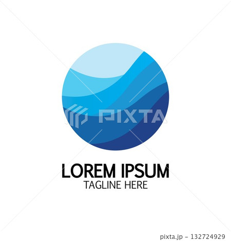 Isolated round shape logo. Blue color logotype. Flowing water image. Sea ocean river surface. Isolated round shape logo. Blue color logotype. Flowing water image. Sea ocean river surface. 132724929