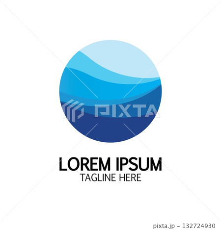 Isolated round shape logo. Blue color logotype. Flowing water image. Sea ocean river surface. Isolated round shape logo. Blue color logotype. Flowing water image. Sea ocean river surface. 132724930