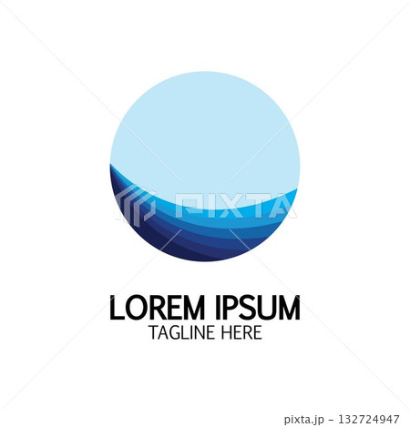 Isolated round shape logo. Blue color logotype. Flowing water image. Sea ocean river surface. Isolated round shape logo. Blue color logotype. Flowing water image. Sea ocean river surface. 132724947